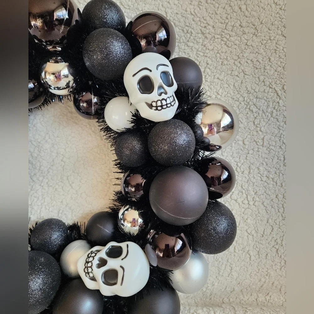 New Target 16in Halloween wreath with skulls black and white', shatterproof